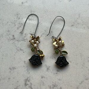 Betsy Johnson black rose drop earrings
